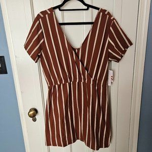 Fall Romper Natural by Known Supply NWT Short Sleeve Burnt Orange Stripe- Size L